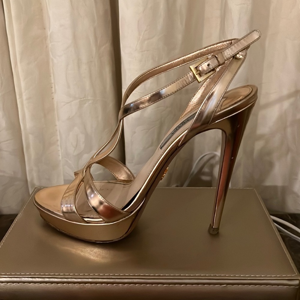 Prada rose gold sandal-worn only once!